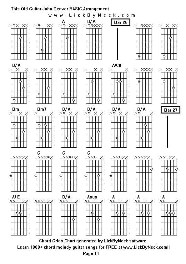 Chord Grids Chart of chord melody fingerstyle guitar song-This Old Guitar-John Denver-BASIC Arrangement,generated by LickByNeck software.